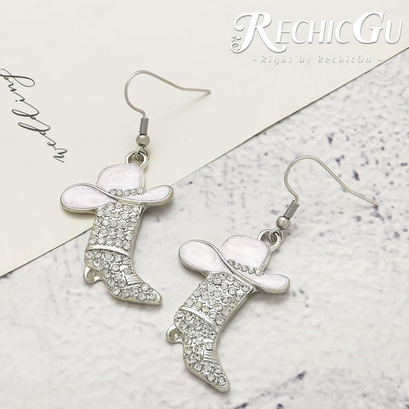RechicGu Rhinestone Western Boots Earrings Cowgirl Cowboy Enamel Hat Bohemian Rodeo Boot Drop Dangle Earrings for Women - Image 3